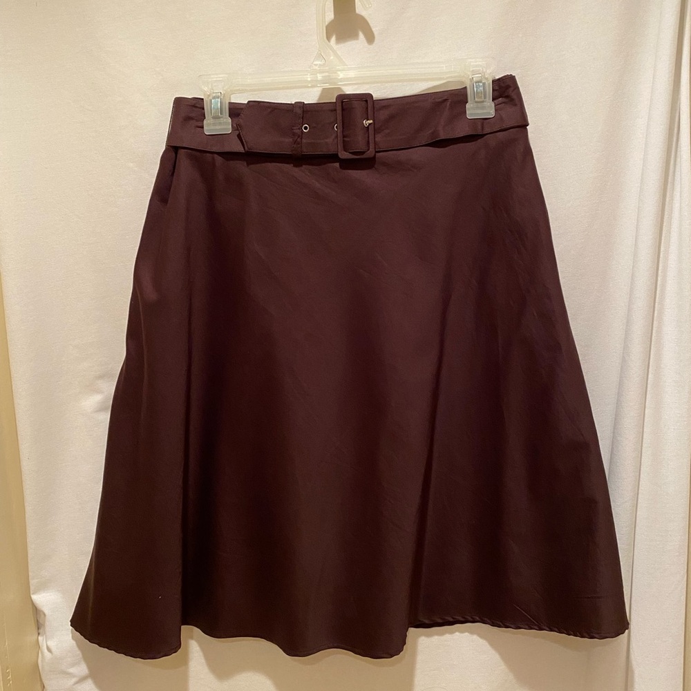 NWT George Chocolate Brown Fit & Flare Belted Lined Cotton Skirt Size 6